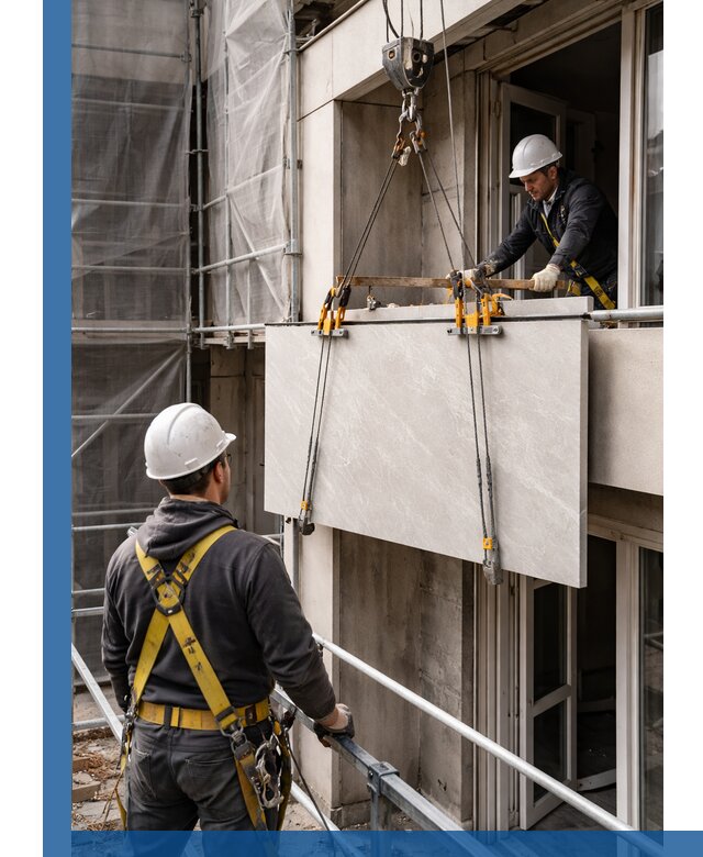 Подъем керамогранита на этаж в Мариинске грузчиками и техникой