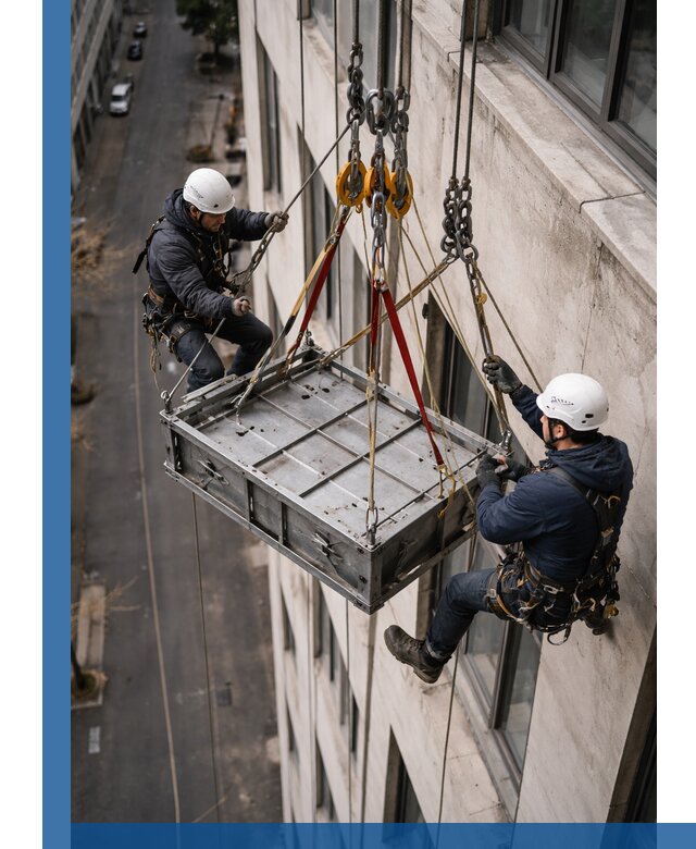 Спуск и подъем грузов по фасаду в Мариинске для зданий
