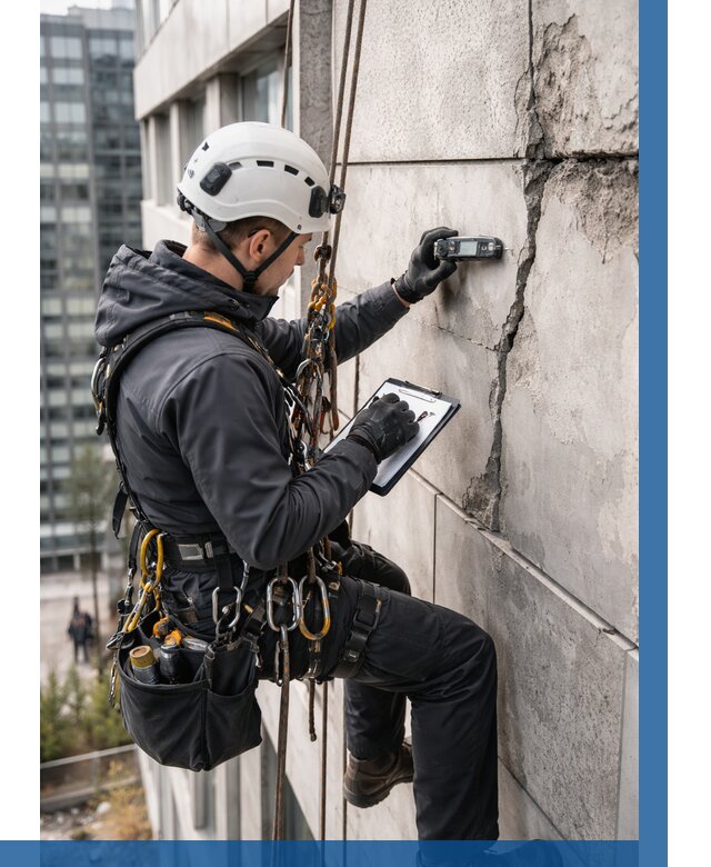 Обследование фасада альпинистами в Мариинске от 122 р. | ВЫСОТНИК-Мрн