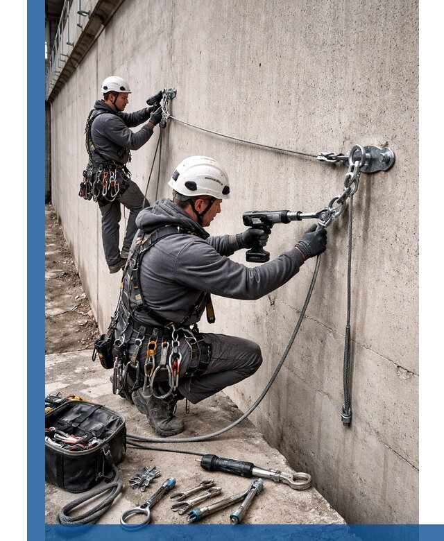 Монтаж анкерных линий высотной безопасности в Мариинске