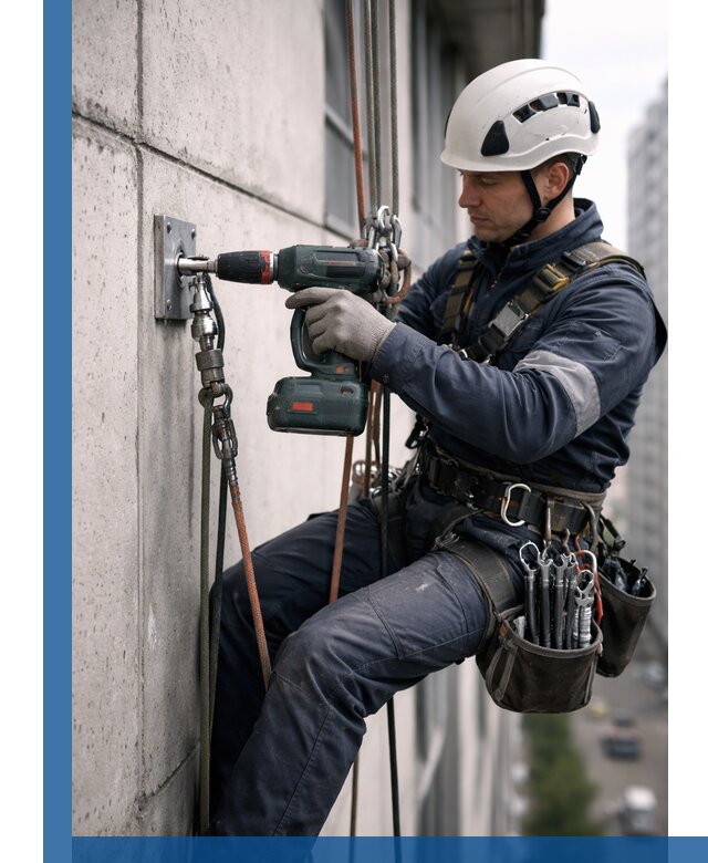 Установка анкерных точек для высотных работ в Мариинске