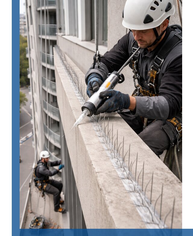 Установка шипов от птиц на фасадах и кровлях в Мариинске